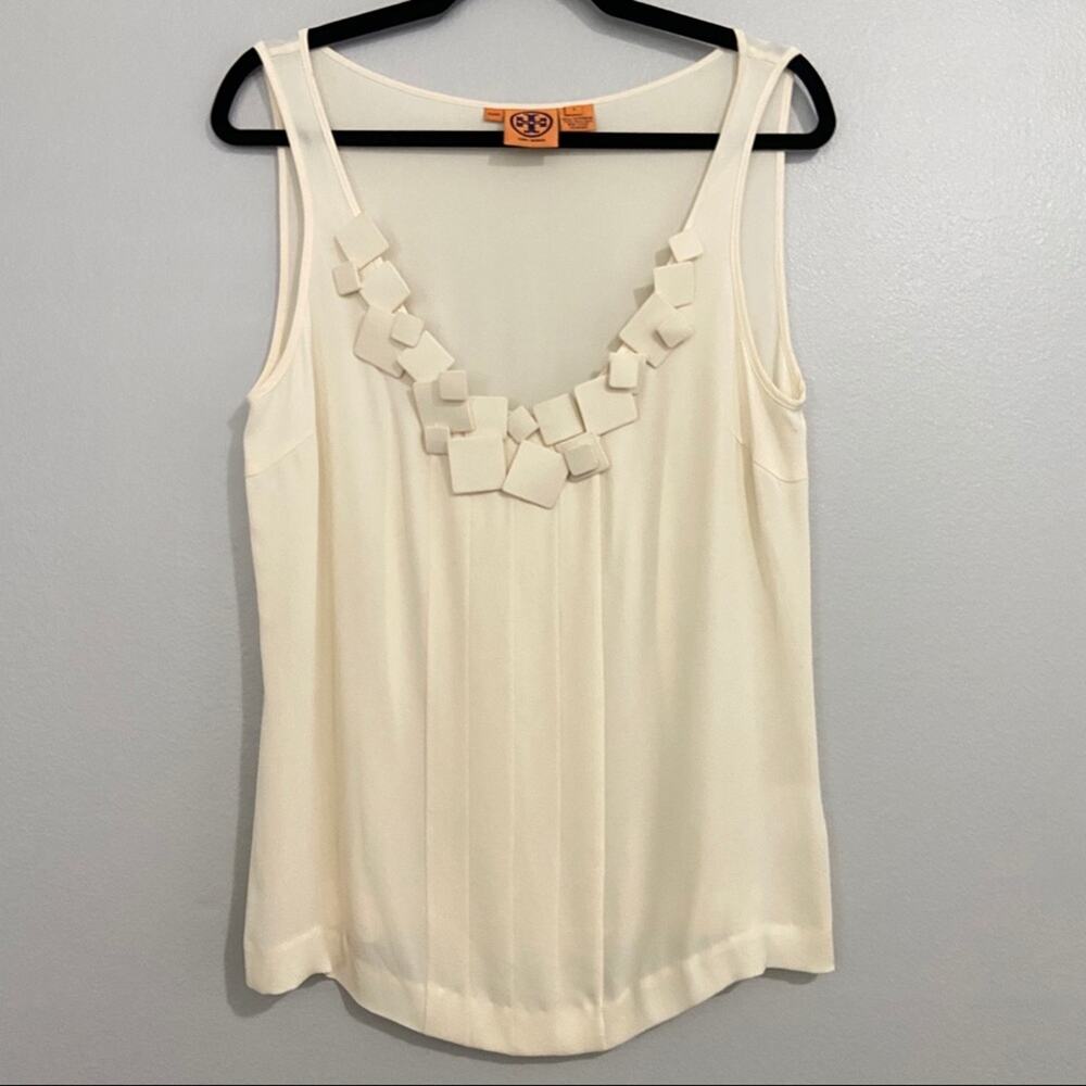 Tory Burch Cream Silk Blouse 3D Square Detail Sz 8